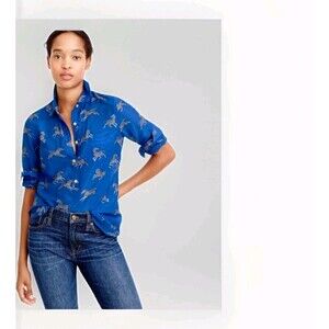 J. Crew Factory Royal Blue Horse Print Button-Down Shirt